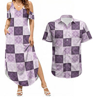 Lavender Manta Ray Hawaiian Quilt Motif Couples Matching Summer Maxi Dress and Hawaiian Shirt LT05 Purple - Polynesian Pride