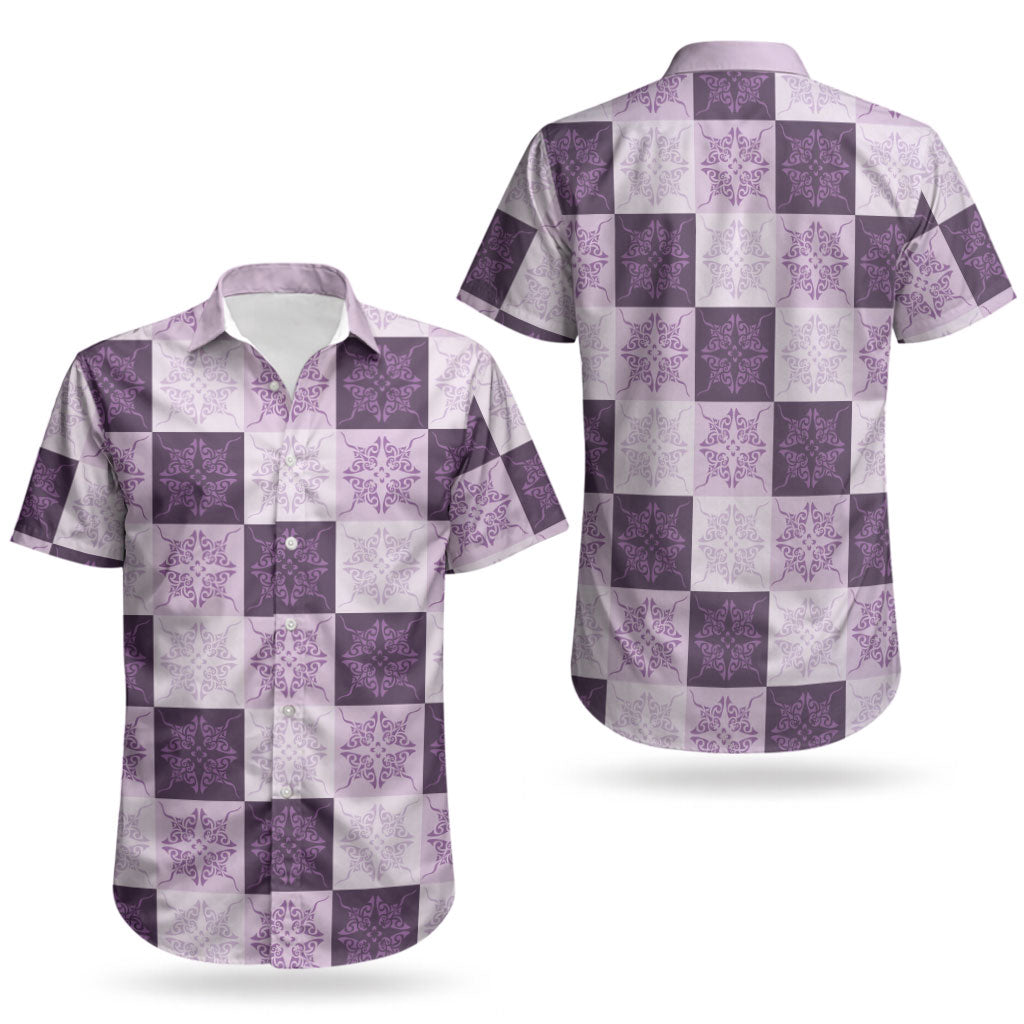 Lavender Manta Ray Hawaiian Quilt Motif Couples Matching Summer Maxi Dress and Hawaiian Shirt LT05 - Polynesian Pride