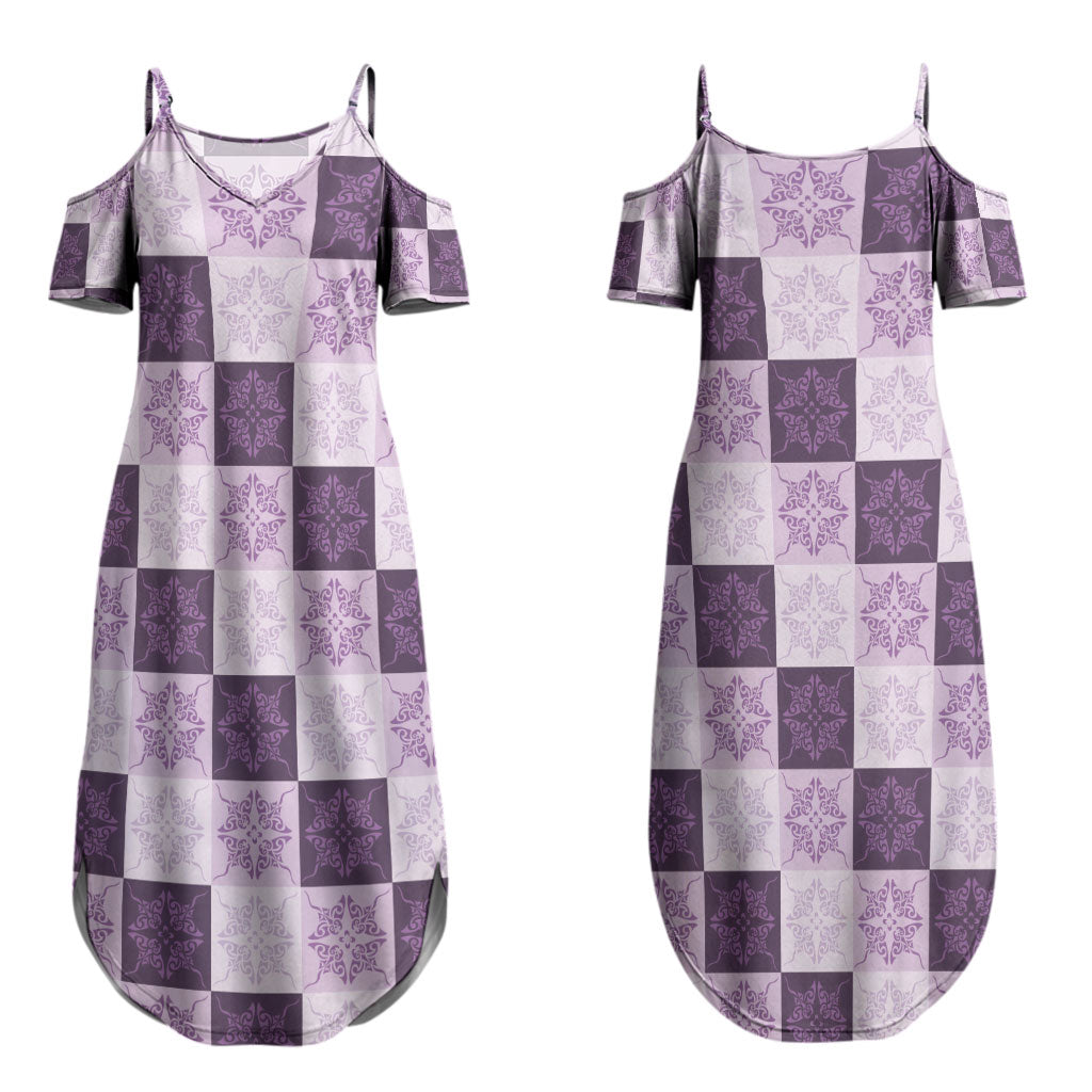 Lavender Manta Ray Hawaiian Quilt Motif Couples Matching Summer Maxi Dress and Long Sleeve Button Shirt LT05 - Polynesian Pride