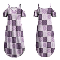 Lavender Manta Ray Hawaiian Quilt Motif Couples Matching Summer Maxi Dress and Long Sleeve Button Shirt LT05 - Polynesian Pride