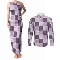 Lavender Manta Ray Hawaiian Quilt Motif Couples Matching Tank Maxi Dress and Long Sleeve Button Shirt LT05 Purple - Polynesian Pride