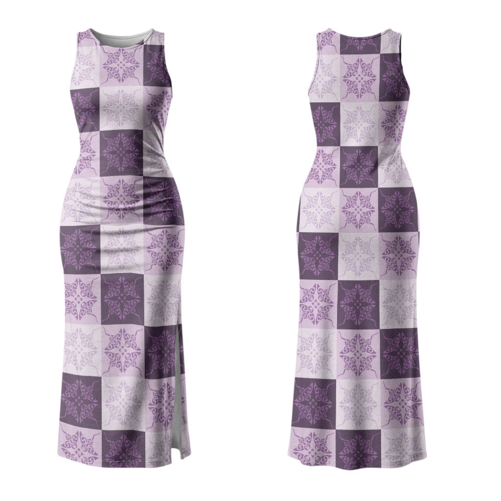 Lavender Manta Ray Hawaiian Quilt Motif Couples Matching Tank Maxi Dress and Long Sleeve Button Shirt LT05 - Polynesian Pride