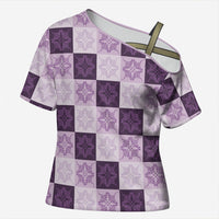 Lavender Manta Ray Hawaiian Quilt Motif Cross Shoulder Shirt LT05 Female Purple - Polynesian Pride