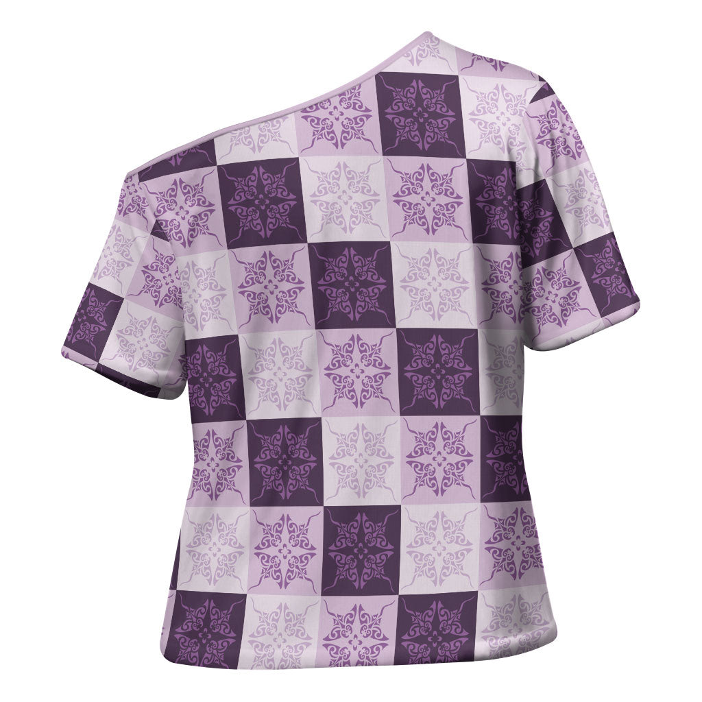 Lavender Manta Ray Hawaiian Quilt Motif Cross Shoulder Shirt LT05 - Polynesian Pride