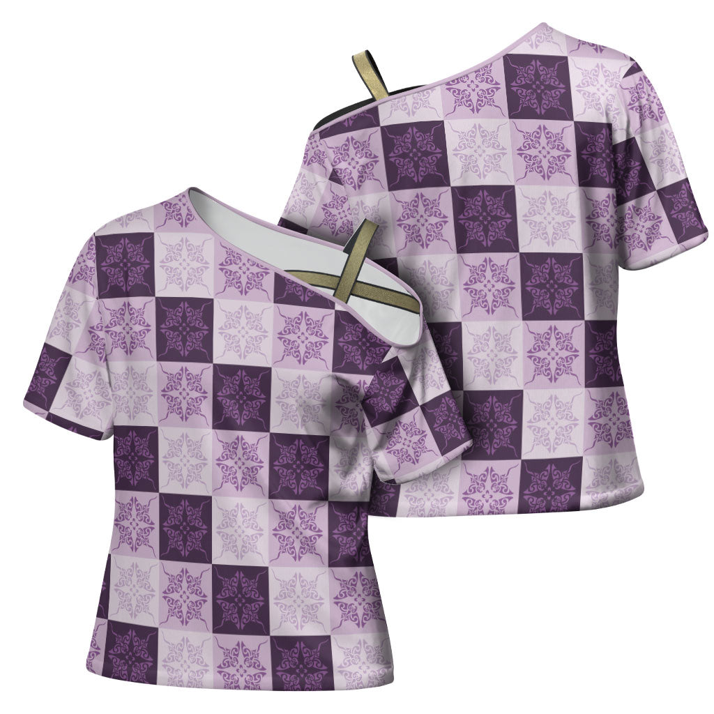 Lavender Manta Ray Hawaiian Quilt Motif Cross Shoulder Shirt LT05 - Polynesian Pride