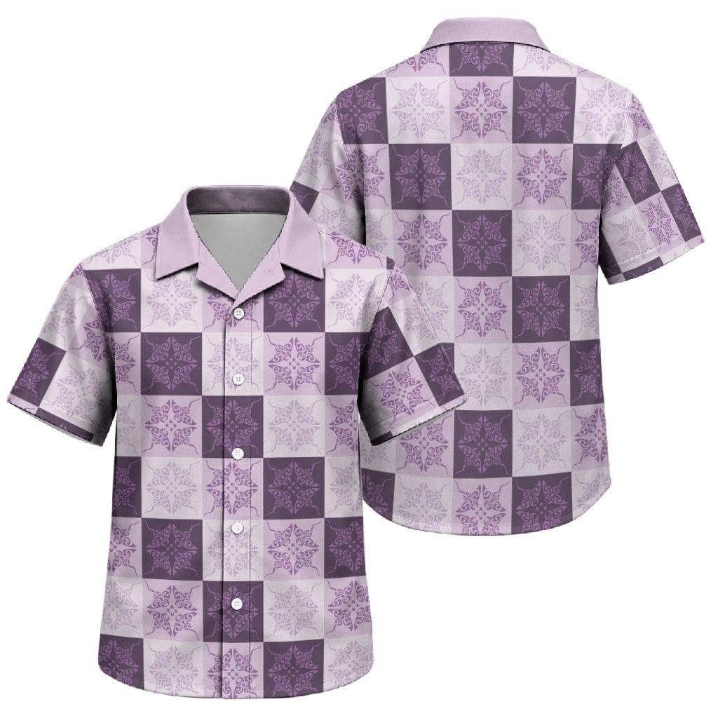 Lavender Manta Ray Hawaiian Quilt Motif Family Matching Long Sleeve Bodycon Dress and Hawaiian Shirt LT05 Son's Shirt Purple - Polynesian Pride