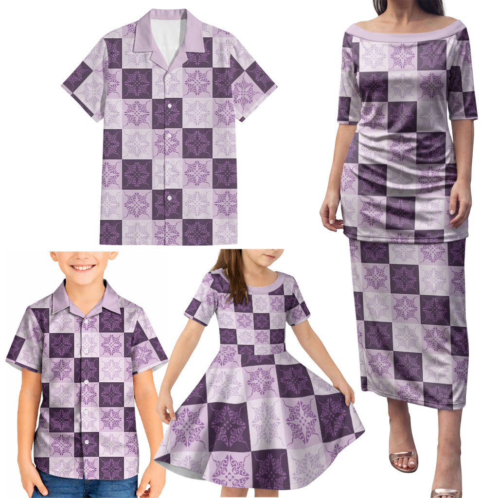 Lavender Manta Ray Hawaiian Quilt Motif Family Matching Puletasi and Hawaiian Shirt LT05 - Polynesian Pride
