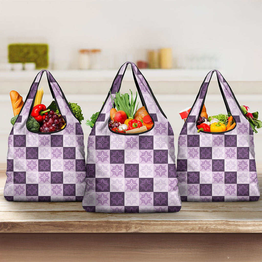 Lavender Manta Ray Hawaiian Quilt Motif Grocery Bag LT05 3-pack One Size Purple - Polynesian Pride