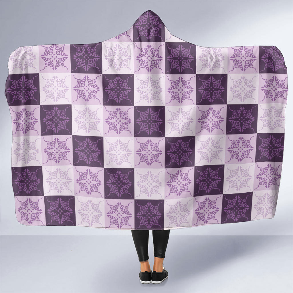 Lavender Manta Ray Hawaiian Quilt Motif Hooded Blanket LT05 One Size Purple - Polynesian Pride