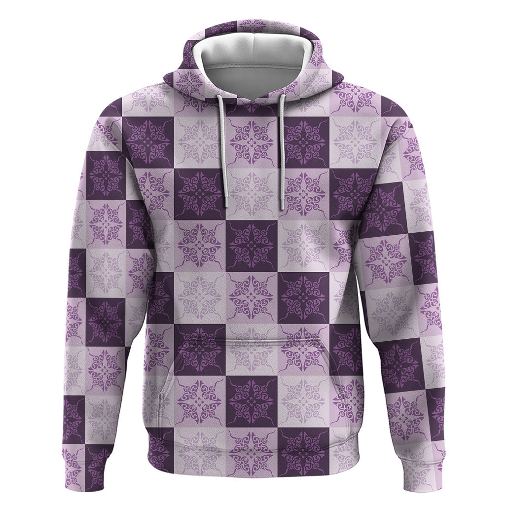 Lavender Manta Ray Hawaiian Quilt Motif Hoodie LT05 Pullover Hoodie Purple - Polynesian Pride