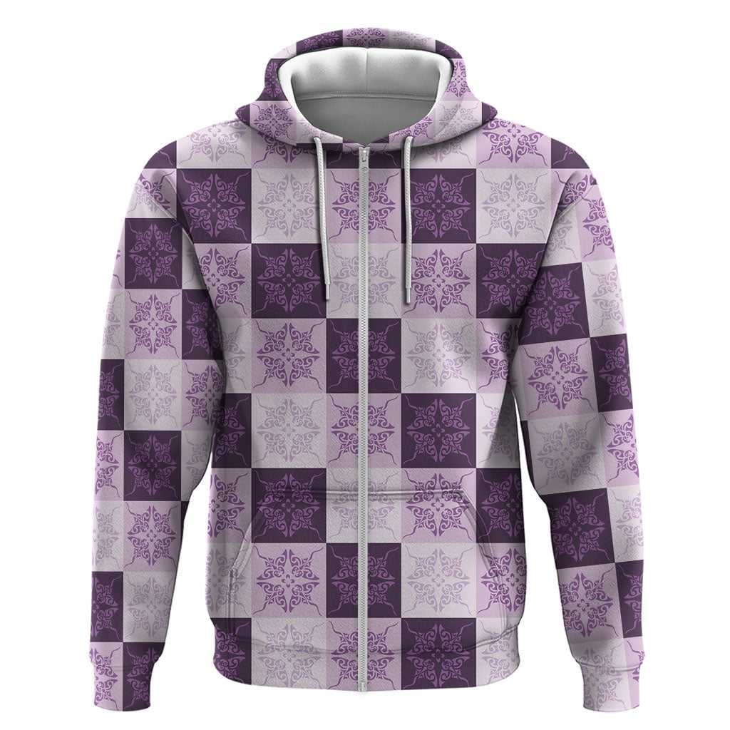 Lavender Manta Ray Hawaiian Quilt Motif Hoodie LT05 Zip Hoodie Purple - Polynesian Pride