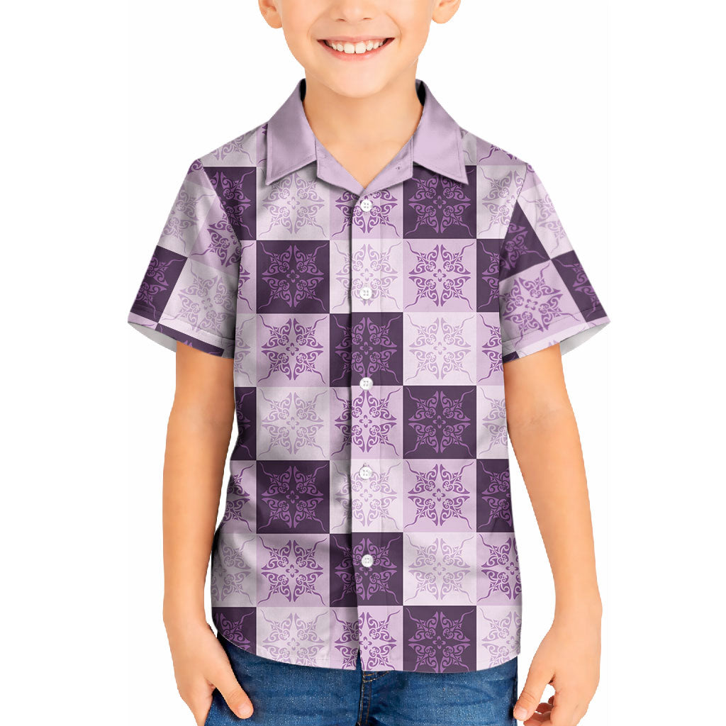 Lavender Manta Ray Hawaiian Quilt Motif Kid Hawaiian Shirt LT05 Kid Purple - Polynesian Pride