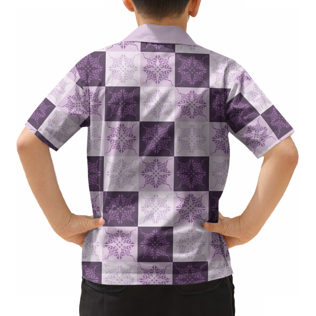 Lavender Manta Ray Hawaiian Quilt Motif Kid Hawaiian Shirt LT05 - Polynesian Pride
