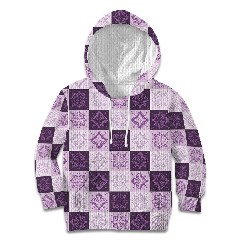 Lavender Manta Ray Hawaiian Quilt Motif Kid Hoodie LT05 Hoodie Purple - Polynesian Pride
