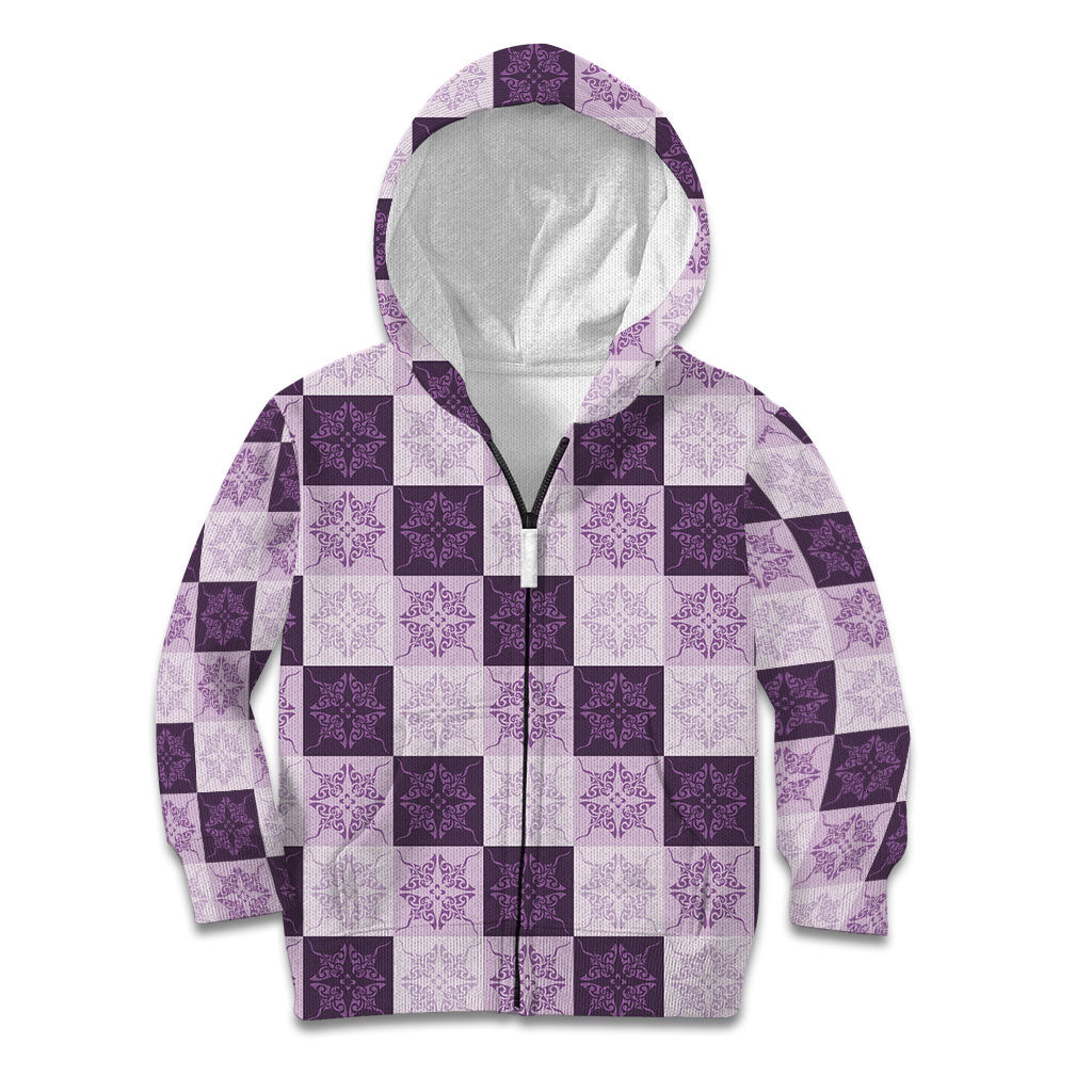 Lavender Manta Ray Hawaiian Quilt Motif Kid Hoodie LT05 Zip Hoodie Purple - Polynesian Pride