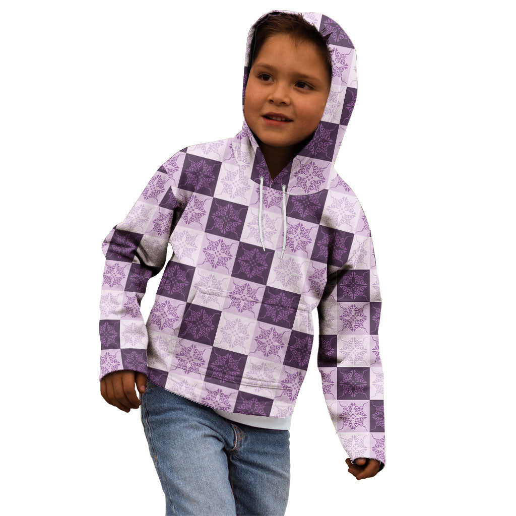 Lavender Manta Ray Hawaiian Quilt Motif Kid Hoodie LT05 - Polynesian Pride