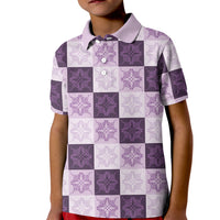 Lavender Manta Ray Hawaiian Quilt Motif Kid Polo Shirt LT05 Kid Purple - Polynesian Pride