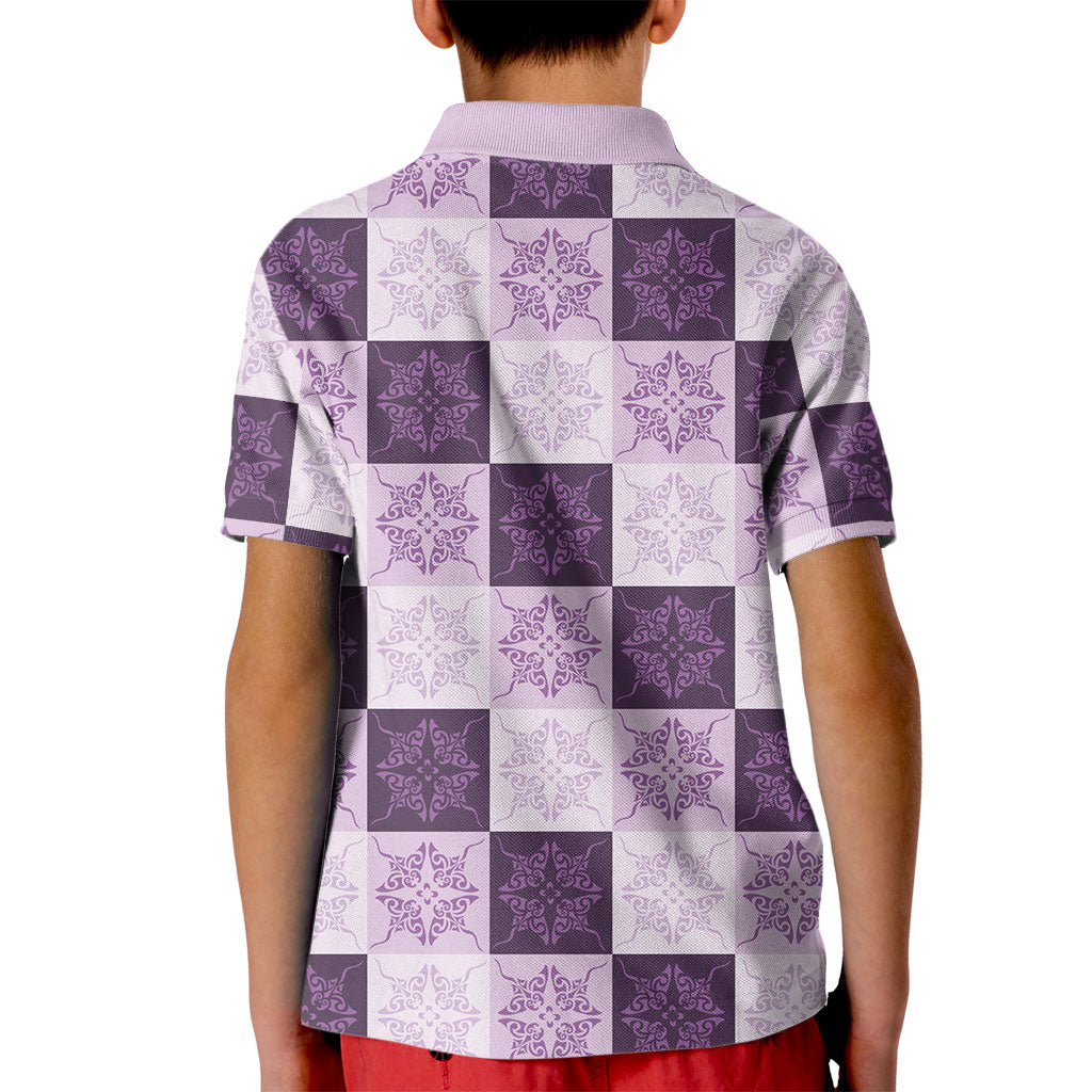 Lavender Manta Ray Hawaiian Quilt Motif Kid Polo Shirt LT05 - Polynesian Pride