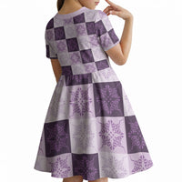 Lavender Manta Ray Hawaiian Quilt Motif Kid Short Sleeve Dress LT05 - Polynesian Pride