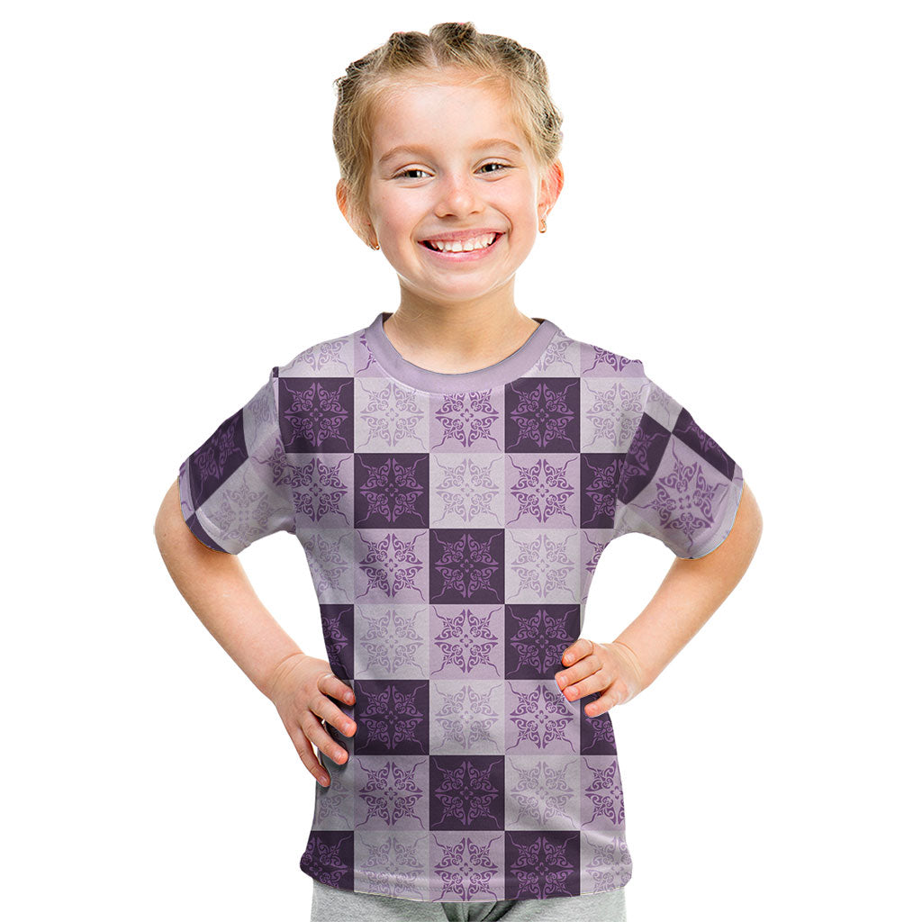 Lavender Manta Ray Hawaiian Quilt Motif Kid T Shirt LT05 Purple - Polynesian Pride