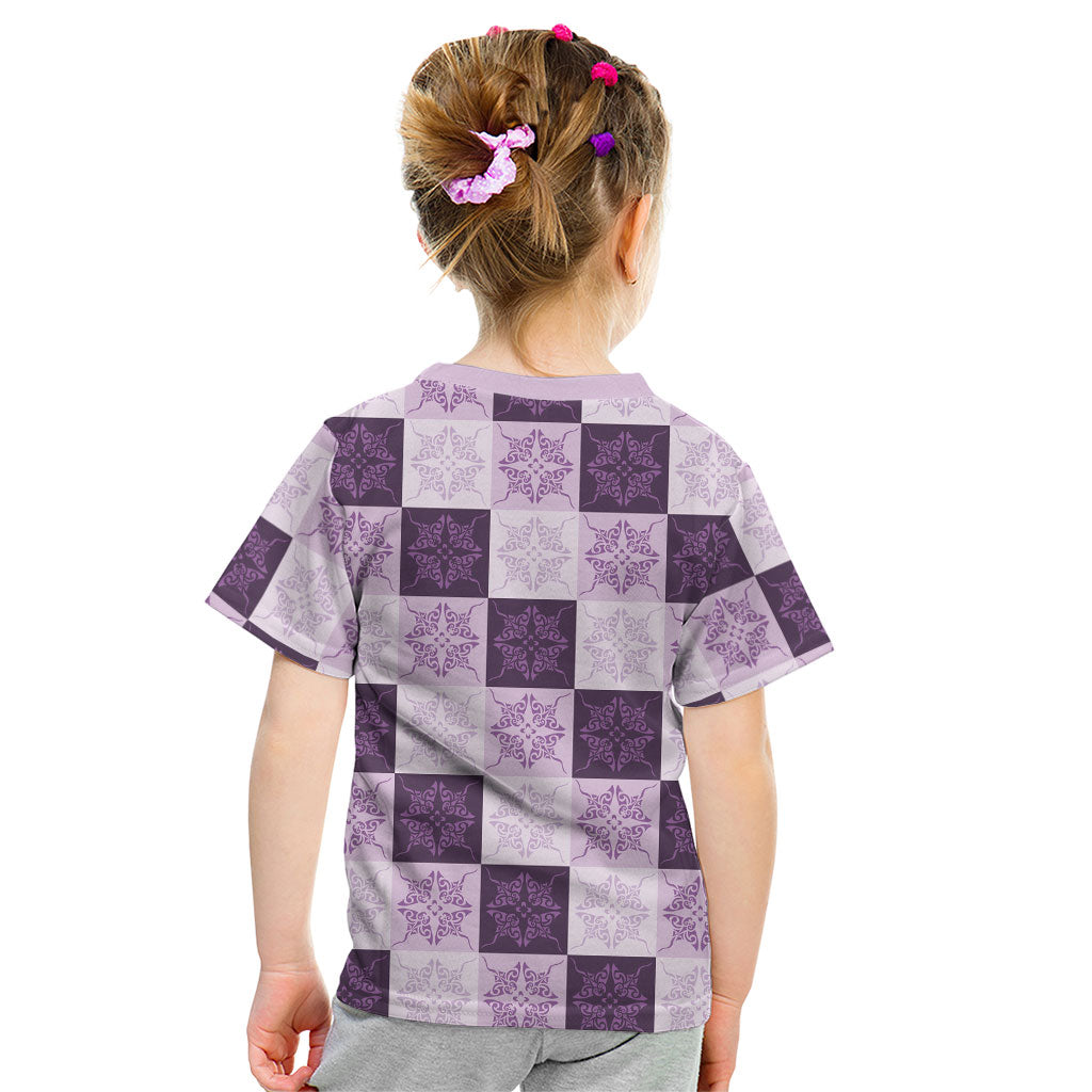Lavender Manta Ray Hawaiian Quilt Motif Kid T Shirt LT05 - Polynesian Pride