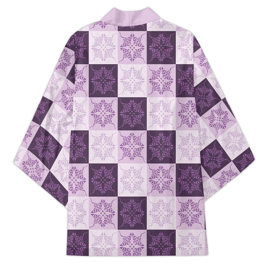 Lavender Manta Ray Hawaiian Quilt Motif Kimono LT05 - Polynesian Pride