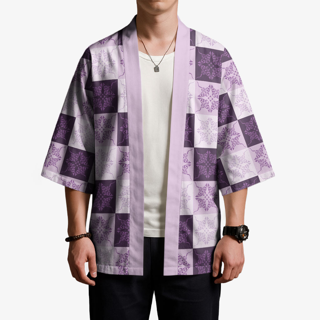 Lavender Manta Ray Hawaiian Quilt Motif Kimono LT05 - Polynesian Pride