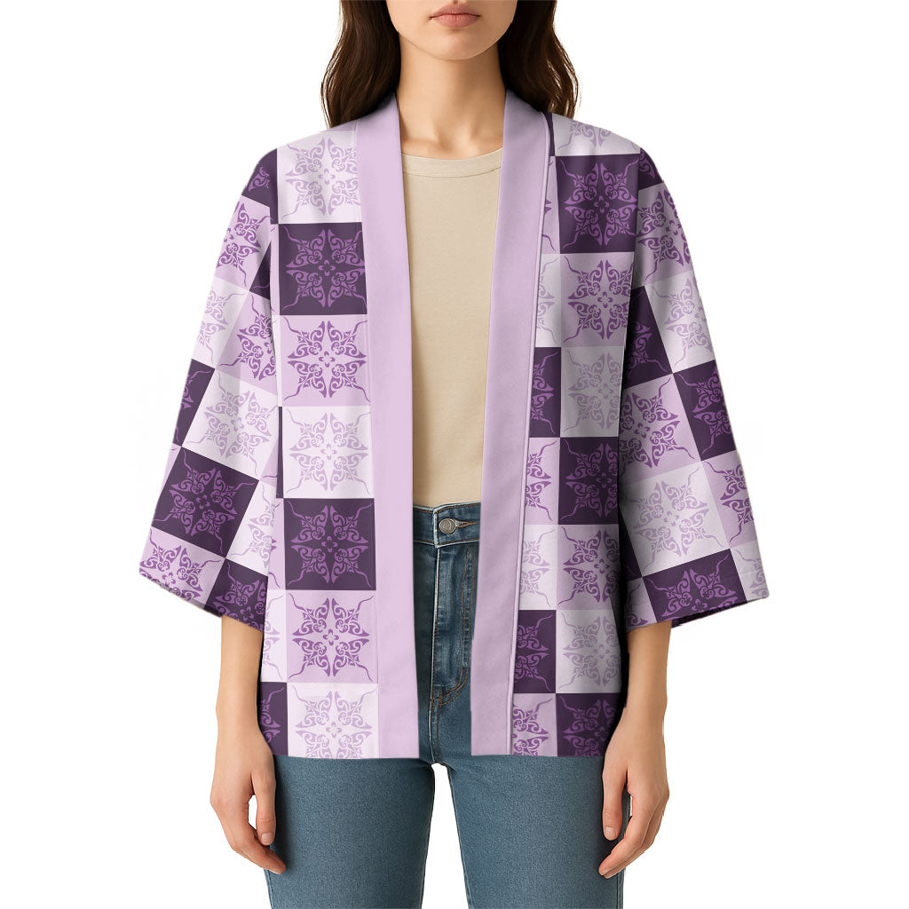 Lavender Manta Ray Hawaiian Quilt Motif Kimono LT05 - Polynesian Pride