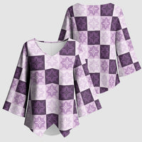 Lavender Manta Ray Hawaiian Quilt Motif Kimono Sleeve Blouse LT05 - Polynesian Pride