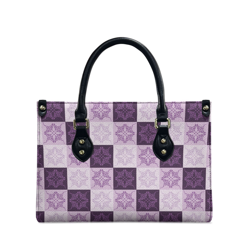 Lavender Manta Ray Hawaiian Quilt Motif Leather Bag LT05 - Polynesian Pride