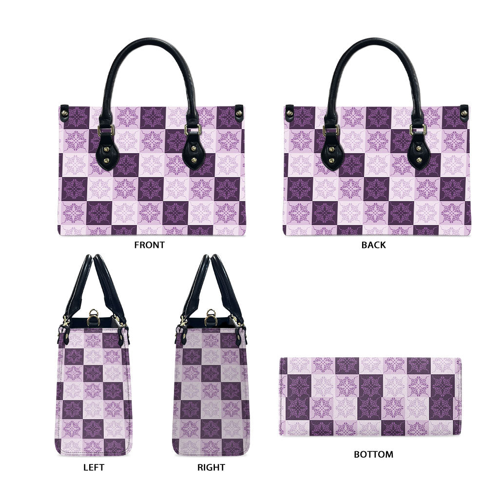 Lavender Manta Ray Hawaiian Quilt Motif Leather Bag LT05 - Polynesian Pride