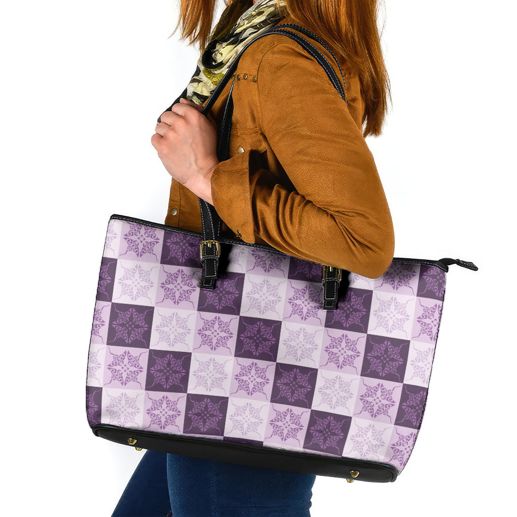 Lavender Manta Ray Hawaiian Quilt Motif Leather Tote Bag LT05 Purple - Polynesian Pride