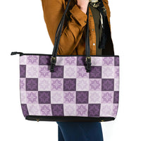 Lavender Manta Ray Hawaiian Quilt Motif Leather Tote Bag LT05 - Polynesian Pride