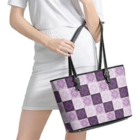 Lavender Manta Ray Hawaiian Quilt Motif Leather Tote Bag LT05 - Polynesian Pride