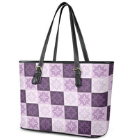 Lavender Manta Ray Hawaiian Quilt Motif Leather Tote Bag LT05 - Polynesian Pride