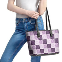 Lavender Manta Ray Hawaiian Quilt Motif Leather Tote Bag LT05 - Polynesian Pride