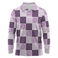 Lavender Manta Ray Hawaiian Quilt Motif Long Sleeve Polo Shirt LT05 Purple - Polynesian Pride