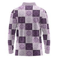 Lavender Manta Ray Hawaiian Quilt Motif Long Sleeve Polo Shirt LT05 - Polynesian Pride