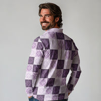 Lavender Manta Ray Hawaiian Quilt Motif Long Sleeve Polo Shirt LT05 - Polynesian Pride