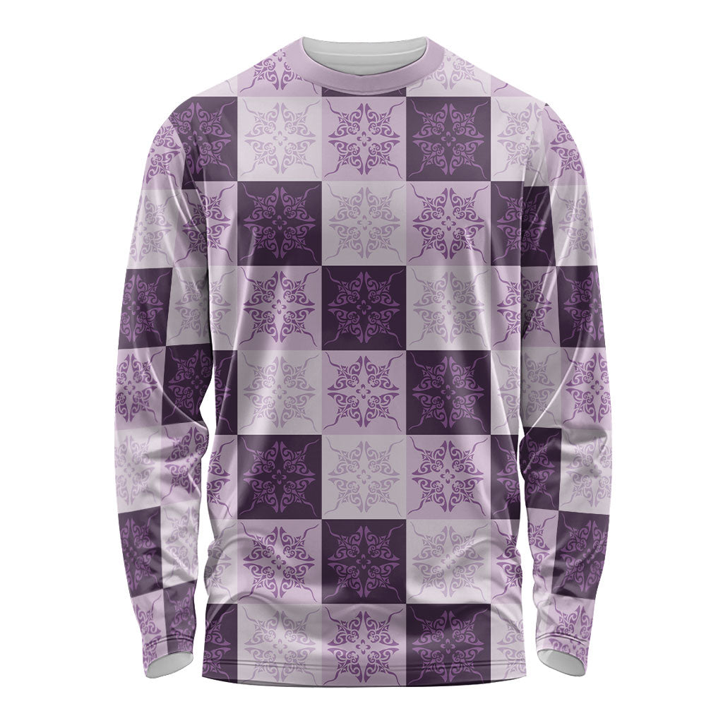 Lavender Manta Ray Hawaiian Quilt Motif Long Sleeve Shirt LT05 Unisex Purple - Polynesian Pride