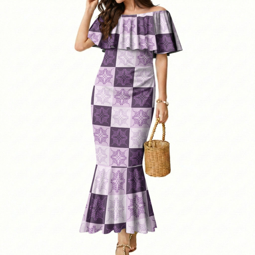 Lavender Manta Ray Hawaiian Quilt Motif Mermaid Dress LT05 Women Purple - Polynesian Pride