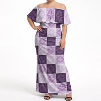 Lavender Manta Ray Hawaiian Quilt Motif Off Shoulder Maxi Dress LT05 Women Purple - Polynesian Pride