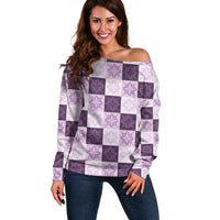 Lavender Manta Ray Hawaiian Quilt Motif Off Shoulder Sweater LT05 Women Purple - Polynesian Pride