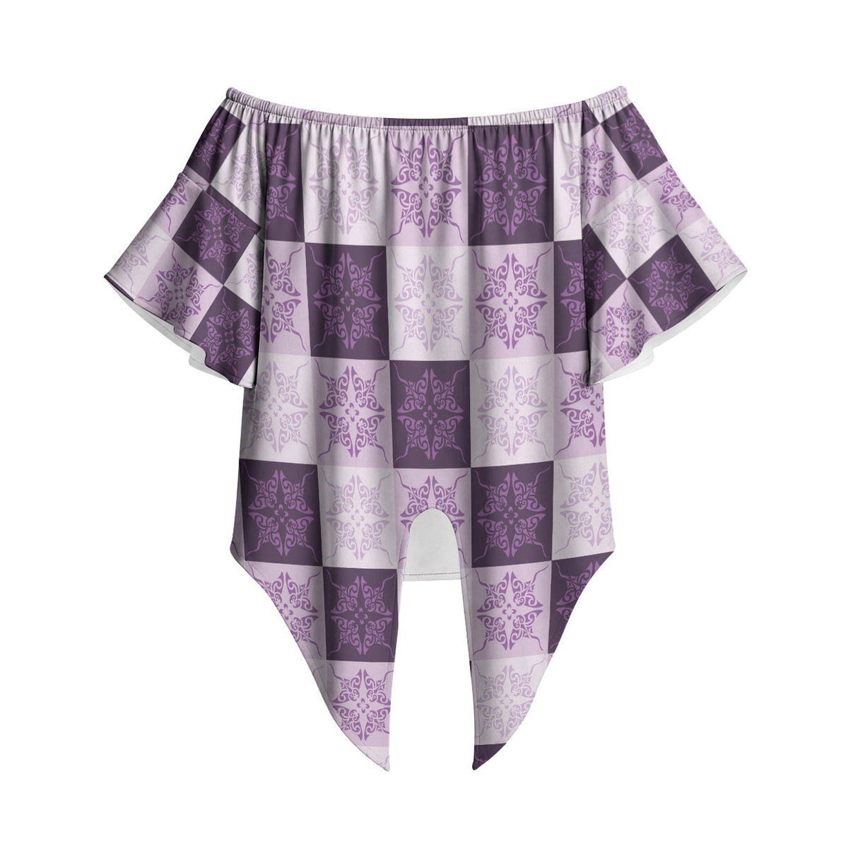 Lavender Manta Ray Hawaiian Quilt Motif Off Shoulder Wrap Waist Top LT05 Purple - Polynesian Pride
