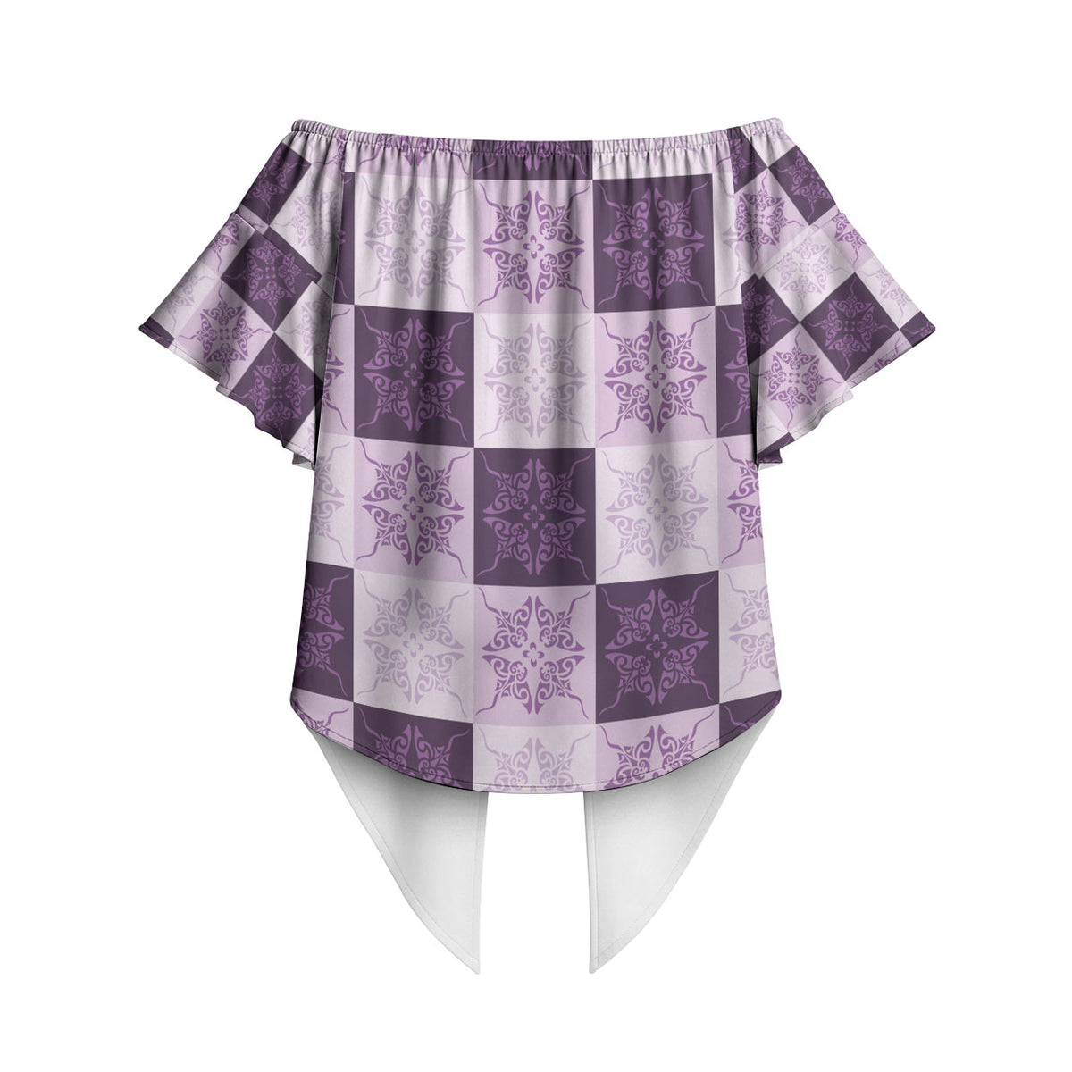 Lavender Manta Ray Hawaiian Quilt Motif Off Shoulder Wrap Waist Top LT05 - Polynesian Pride