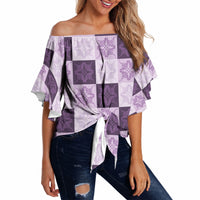 Lavender Manta Ray Hawaiian Quilt Motif Off Shoulder Wrap Waist Top LT05 - Polynesian Pride