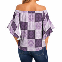 Lavender Manta Ray Hawaiian Quilt Motif Off Shoulder Wrap Waist Top LT05 - Polynesian Pride