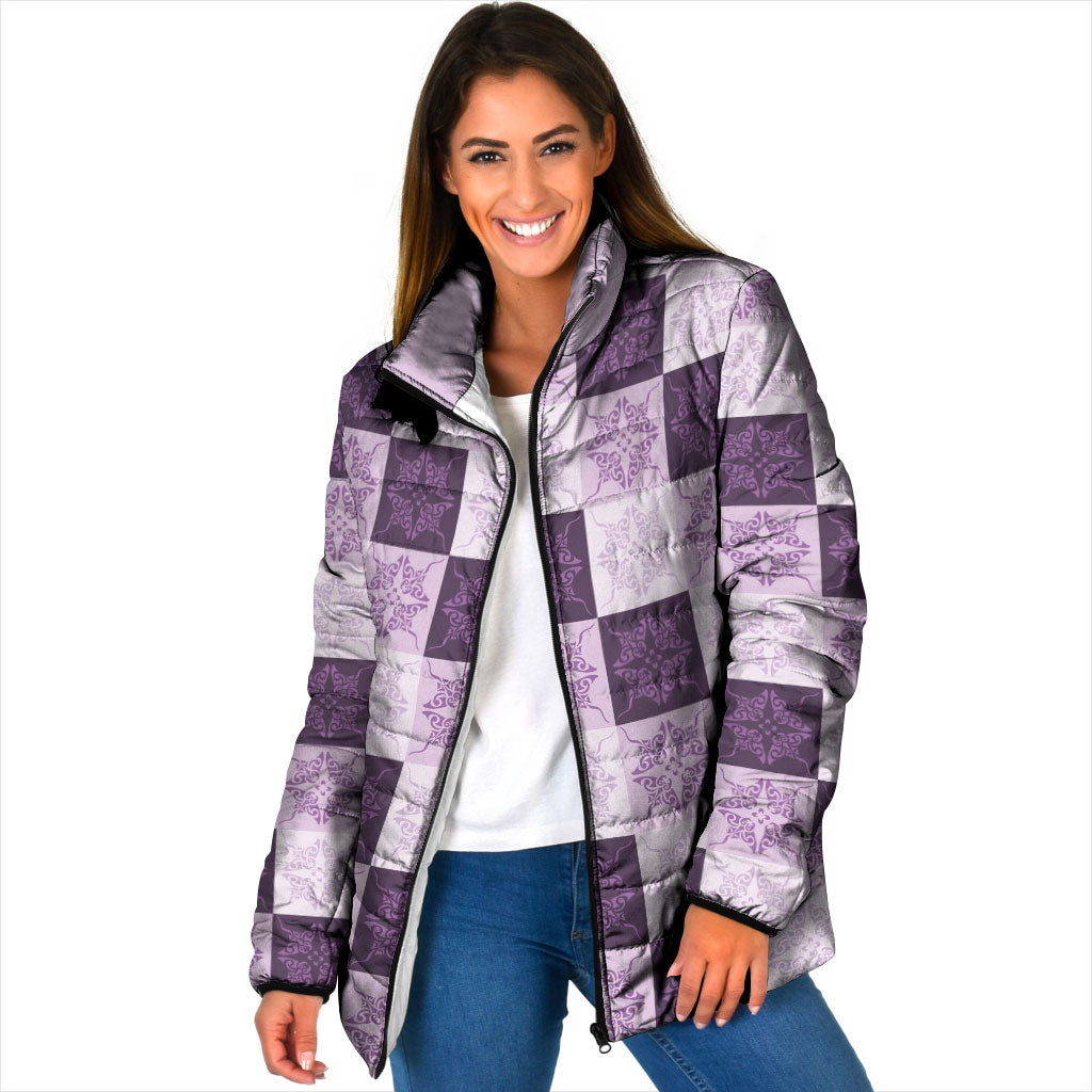 Lavender Manta Ray Hawaiian Quilt Motif Padded Jacket LT05 Women Purple - Polynesian Pride