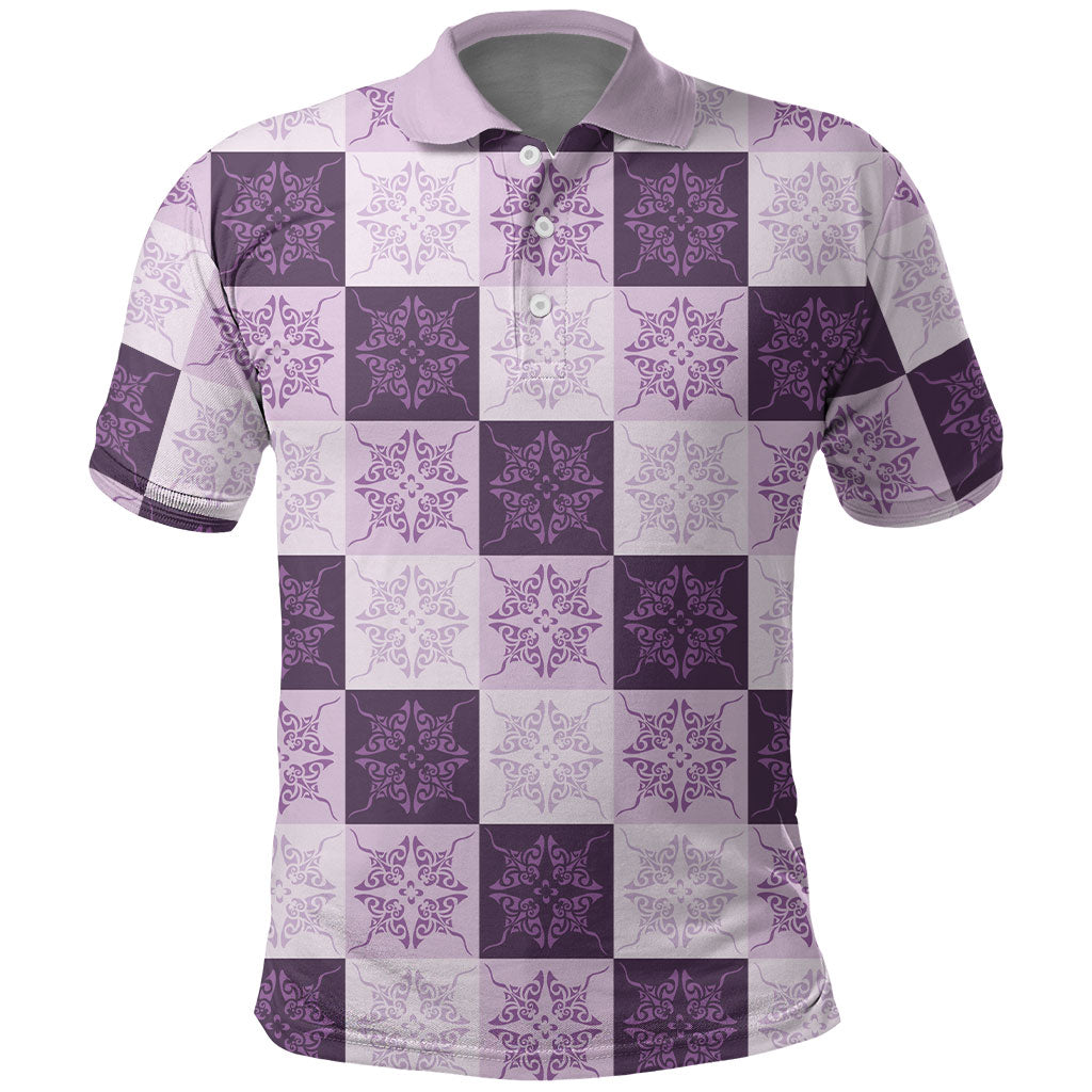 Lavender Manta Ray Hawaiian Quilt Motif Polo Shirt LT05 Purple - Polynesian Pride