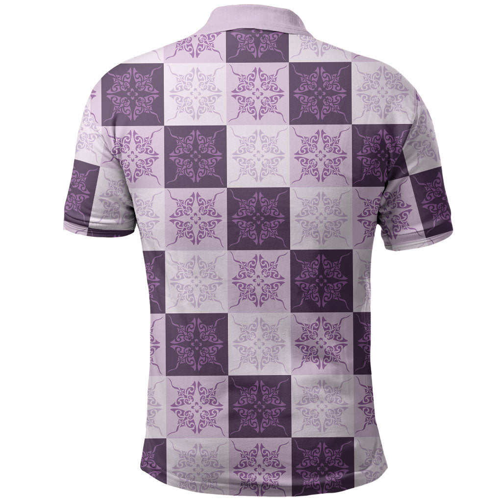 Lavender Manta Ray Hawaiian Quilt Motif Polo Shirt LT05 - Polynesian Pride